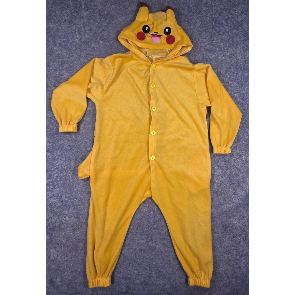Pikachu Character Fleece Union Suit Yellow Cosplay Pajamas Large